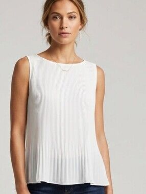 BB Dakota x Steve Madden White Pleated Shell Top Tank Sleeveless Blouse Small S